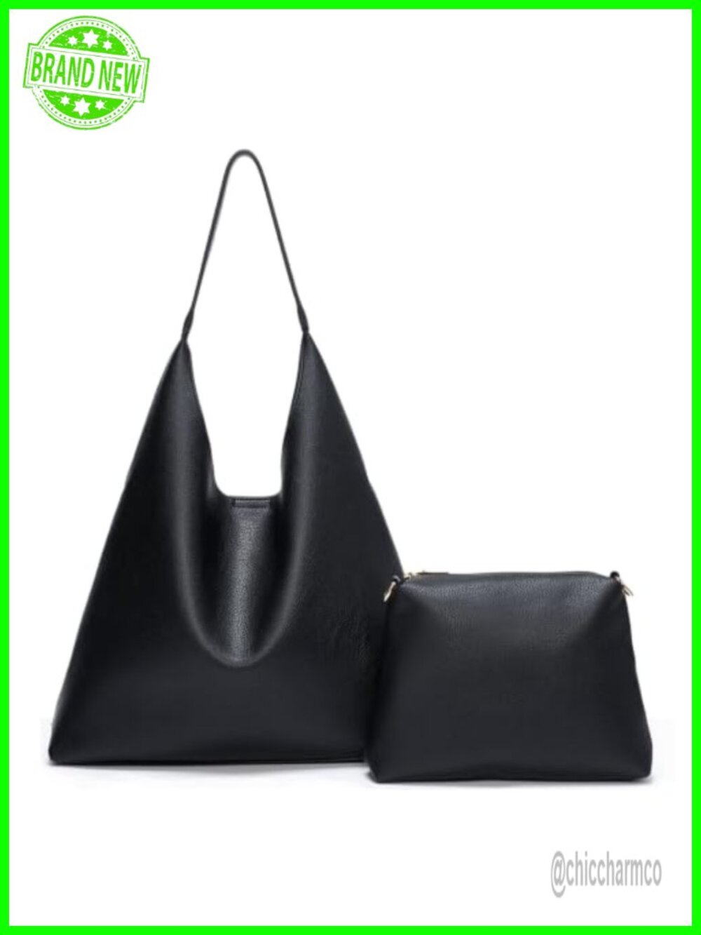 Hobo Bag Set Vegan Leather Slouchy Shoulder Tote with Zip Pouch